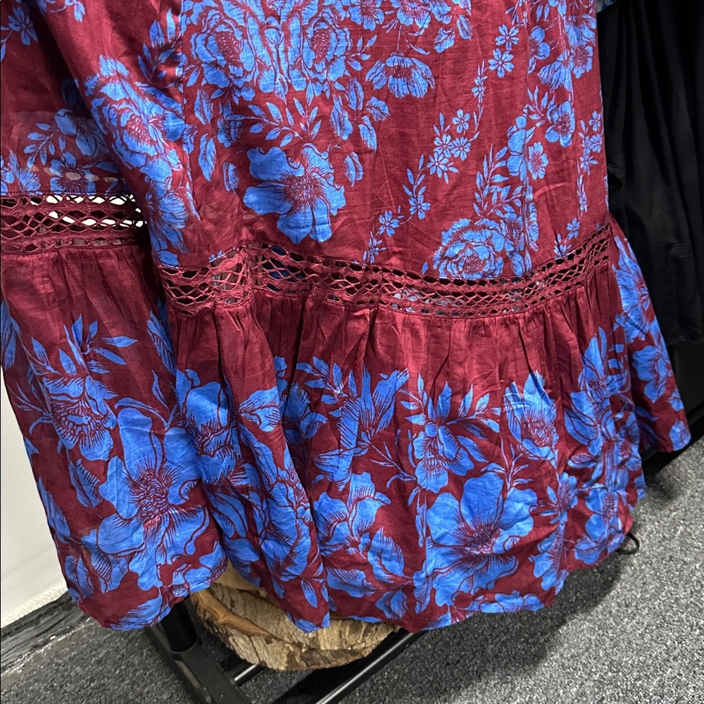 Anthropologie Burgundy and Blue Floral Blouse - Picture 4 of 4